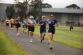 A group of people running. 