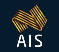 Stylized golden ribbon forming an abstract shape, with the acronym "AIS" in bold white font below, set against a dark background.