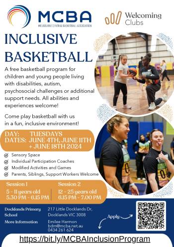 Flyer for the MCBA and Welcoming Clubs Inclusive Basketball Program