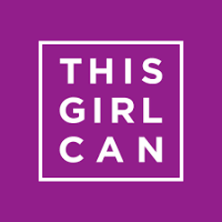 Logo of "This Girl Can," featuring bold white text on a vibrant purple background, promoting female empowerment in sports and fitness.