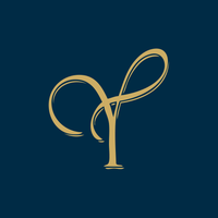 a navy background with a gold letter y